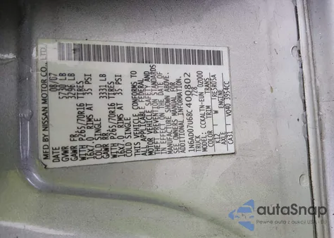 2008 Nissan Frontier Se z USA, uszkodzony, nr VIN 1N6AD07U68C400802